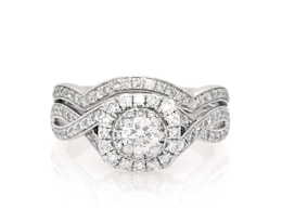 Previously Owned Neil Lane Round-Cut Diamond Double Halo Bridal Set 7/8 ct tw 14K White Gold Size 6.25
