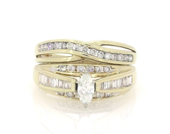 Previously Owned Marquise-Cut Diamond Multi-Row Bridal Set 1-1/6 ct tw 10K & 14K Yellow Gold Size 9.25