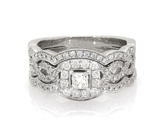 Previously Owned Neil Lane Princess-Cut Diamond Twist Shank Bridal Set 1 ct tw 14K White Gold Size