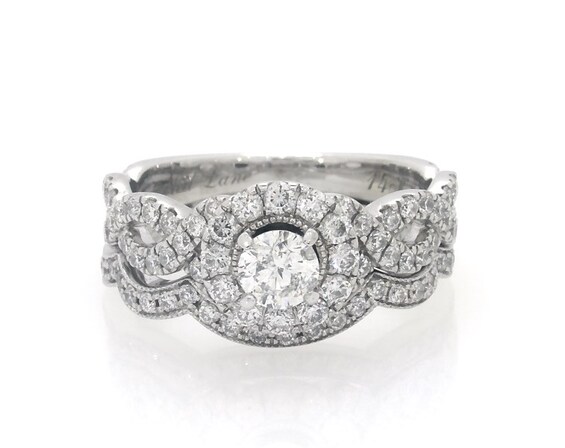 Previously Owned Neil Lane Round-Cut Diamond Halo Bridal Set 1-1/ ct tw 14K White Gold Size