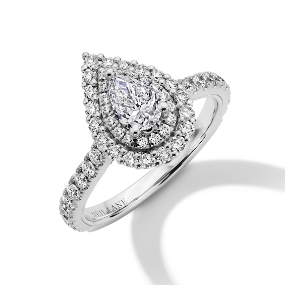 Previously Owned Neil Lane White & Black Diamond Engagement Ring 1-1/4 ct tw Pear & Round-cut 14K White Gold