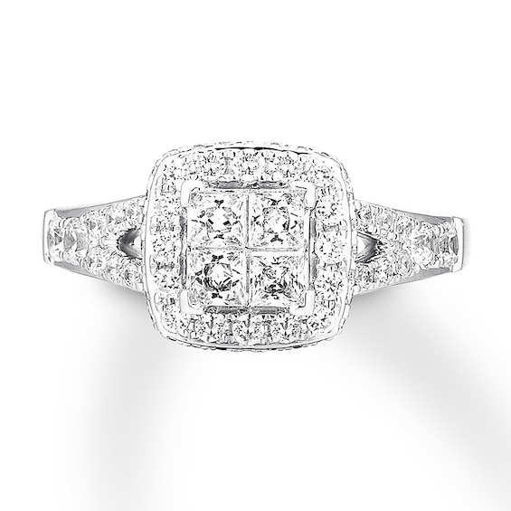 Previously Owned Diamond Engagement Ring 1 ct tw Princess & Round 14K White Gold
