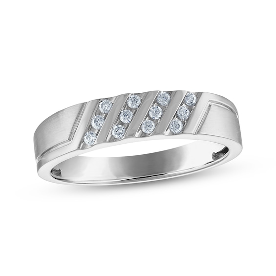 Previously Owned Men's Diamond Diagonal Wedding Band 1/6 ct tw 10K White Gold