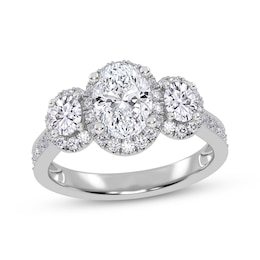 Previously Owned Memories Moments Magic Oval-Cut Lab-Grown Diamond Three-Stone Halo Engagement Ring 1-1/2 ct tw 14K White Gold