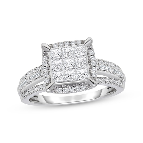 Previously Owned Princess-Cut Multi-Diamond Engagement Ring 1 ct tw 10K White Gold