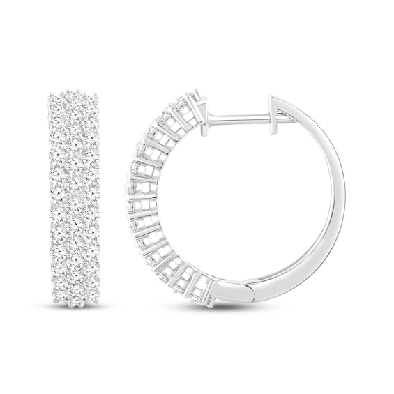 Previously Owned KAY Lab-Grown Diamonds Three-Row Hoop Earrings 1 ct tw 10K White Gold 18mm