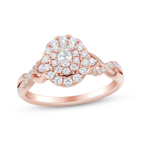 Previously Owned Oval-Cut Diamond Double Halo Engagement Ring 1/2 ct tw 14K Rose Gold