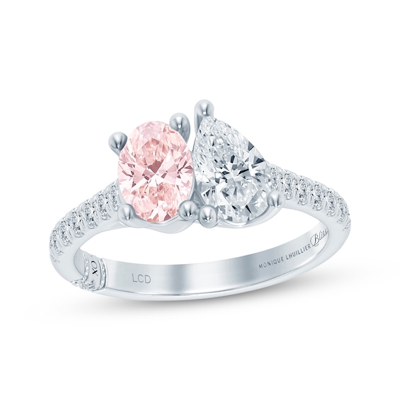 Previously Owned Monique Lhuillier Bliss Peach-Pink & White Lab-Grown Diamond Engagement Ring 1-5/8 ct tw 18K White Gold