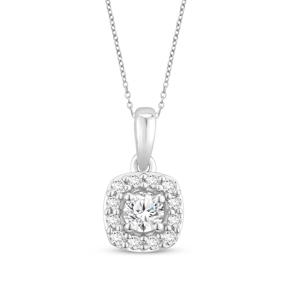 Previously Owned Diamond Cushion-Shaped Halo Necklace 1/4 ct tw 10K White Gold 18"