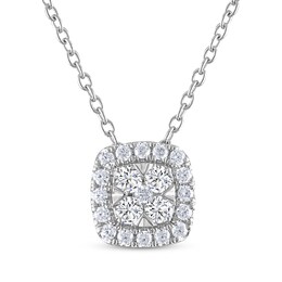 Previously Owned THE LEO Diamond Multi-Stone Cushion-Shape Necklace 1/3 ct tw 14K White Gold 19"
