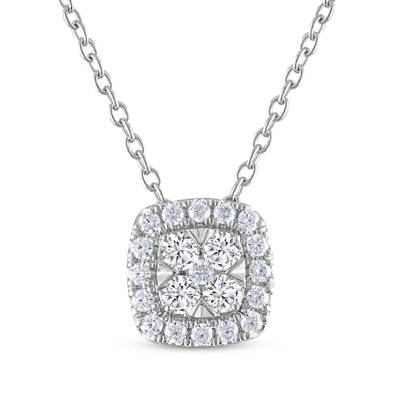 Previously Owned THE LEO Diamond Multi-Stone Cushion-Shape Necklace 1/3 ct tw 14K White Gold 19"