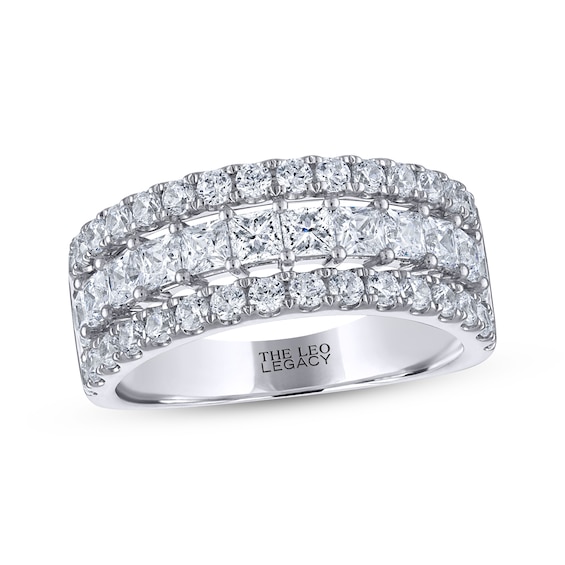 Previously Owned THE LEO Legacy Lab-Grown Diamond Princess & Round-Cut Anniversary Ring 2 ct tw 14K White Gold