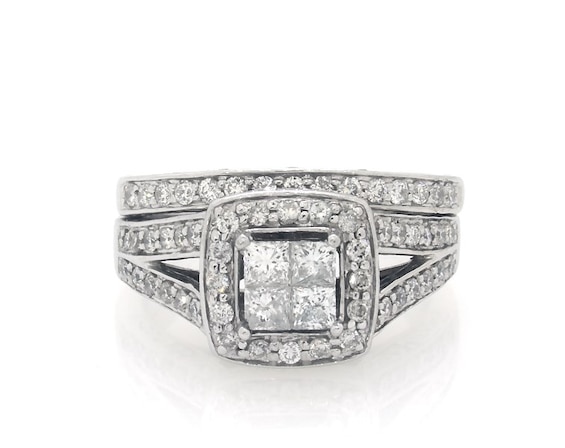 Previously Owned Diamond Bridal Set 7/8 ct tw Princess & Round-Cut 14K White Gold 5