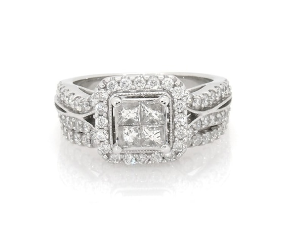 Previously Owned Princess-Cut Quad Diamond Bridal Set 1-1/5 ct tw 14K White Gold Size 5