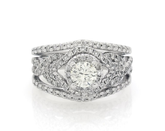 Previously Owned Round-Cut Diamond Soldered Bridal Set 1-1/5 ct tw 14K White Gold Size 8