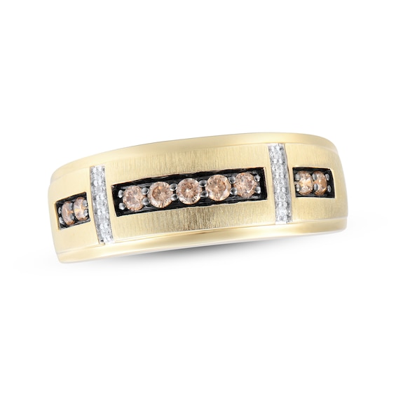 Previously Owned Men's Brown & White Diamond Wedding Band 1/3 ct tw Round-cut 10K Yellow Gold