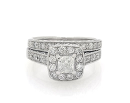 Previously Owned Princess-Cut Diamond Halo Bridal Set 1-1/5 ct tw 14K White Gold Size 5.25