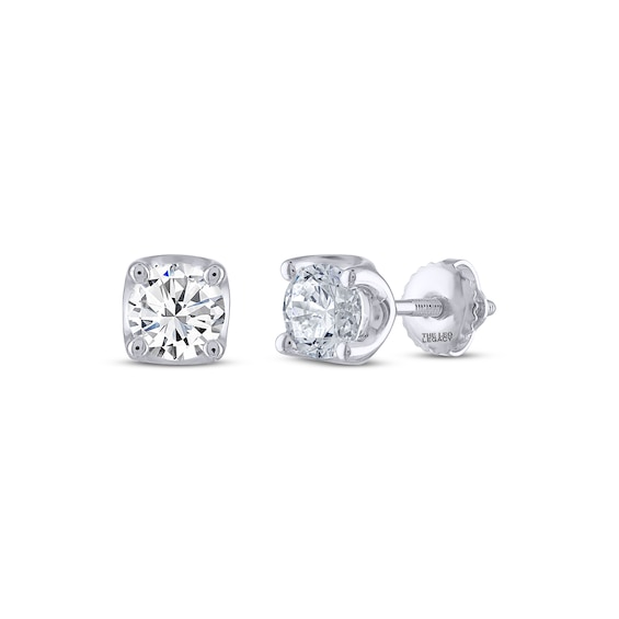 Previously Owned THE LEO Legacy Lab-Grown Diamond Round-Cut Solitaire Stud Earrings 1 ct tw 14K White Gold (F/VS2)