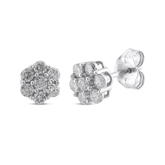 Previously Owned Diamond Seven-Stone Flower Stud Earrings 1/2 ct tw 10K White Gold