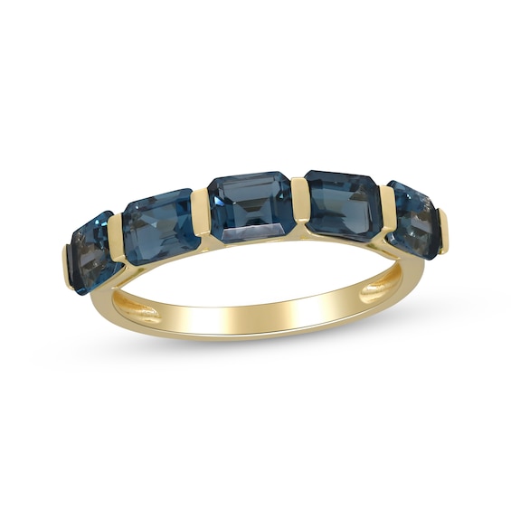Previously Owned Emerald-Cut London Blue Topaz Ring 10K Yellow Gold