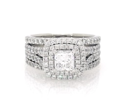 Previously Owned Vera Wang Love Collection Princess-Cut Diamond Double Halo Bridal Set 2-3/4 ct tw 14K White Gold Size 7.25