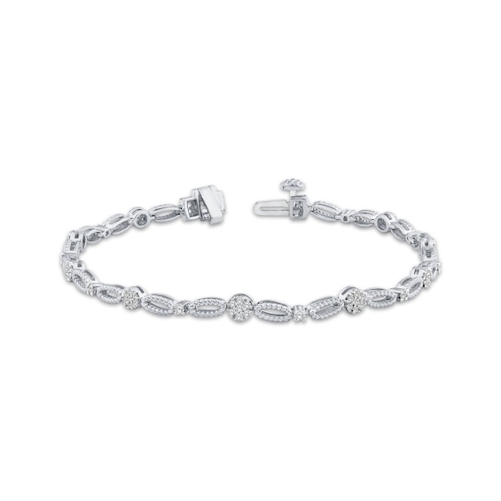 Previously Owned Threads of Love Multi-Diamond Oval Link Bracelet 1/2 ct tw Sterling Silver 7"