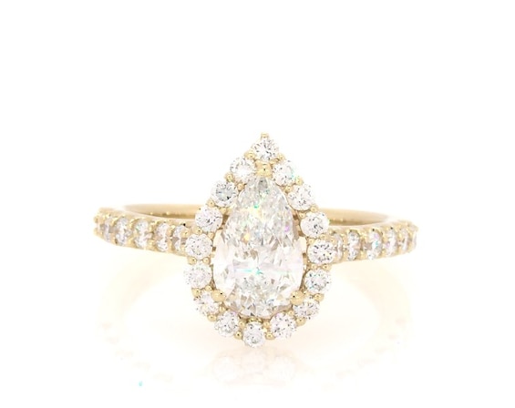 Previously Owned Lab-Grown Diamonds Halo Engagement Ring 1-1/2 ct tw Pear & Round-cut 14K Yellow Gold