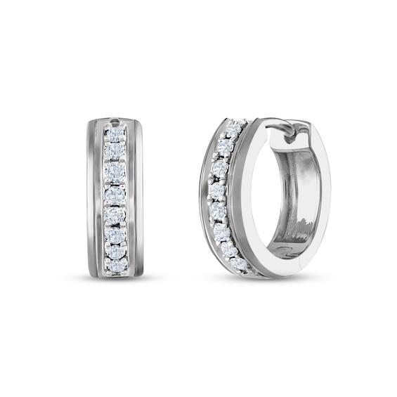 Previously Owned Men's Diamond Huggie Hoop Earrings 1/3 ct tw Round-cut 10K White Gold