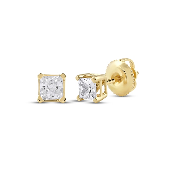 Previously Owned KAY Lab-Grown Diamonds Princess-Cut Solitaire Stud Earrings 1/2 ct tw 14K Yellow Gold (F/VS2)
