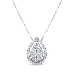 Previously Owned Multi-Diamond Teardrop Halo Necklace 1/2 ct tw 14K White Gold 18"