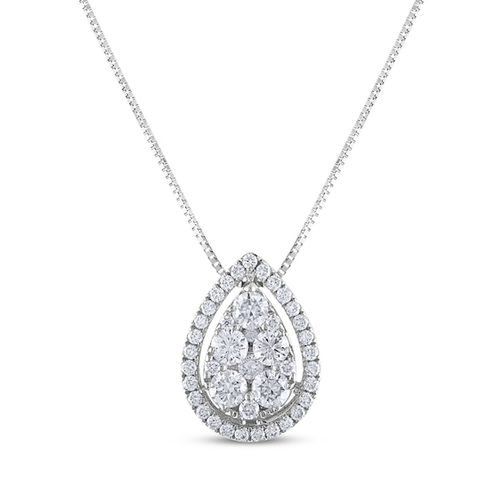 Previously Owned Multi-Diamond Teardrop Halo Necklace 1/2 ct tw 14K White Gold 18"
