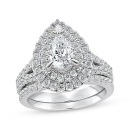 Previously Owned Pear-Shaped Lab-Grown Diamond Double Halo Bridal Set 2 ct tw 14K White Gold