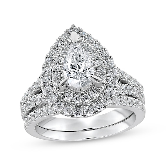 Previously Owned Pear-Shaped Lab-Grown Diamond Double Halo Bridal Set 2 ct tw 14K White Gold