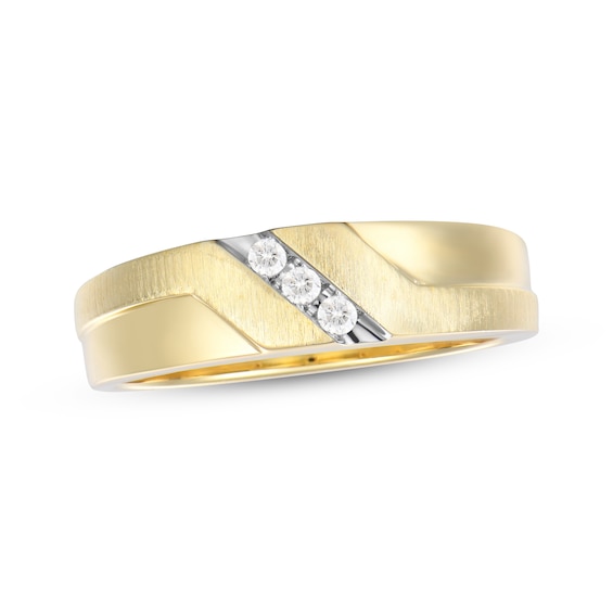 Previously Owned Men's Diamond Diagonal Three-Stone Wedding Band 1/15 ct tw 10K Yellow Gold