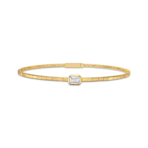 Previously Owned KAY Lab-Grown Diamonds Emerald-Cut Solitaire Flex Bangle Bracelet 1/2 ct tw 10K Yellow Gold 7"