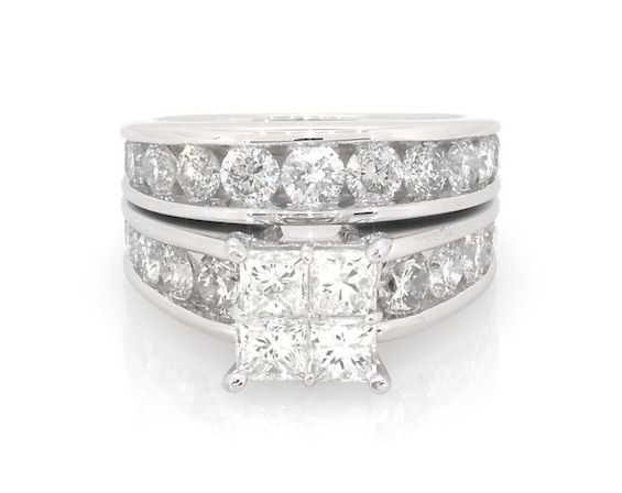 Previously Owned Princess-Cut Quad Diamond Bridal Set 3-5/8 ct tw 14K White Gold Size 6.25