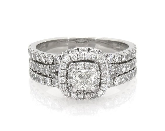 Previously Owned Neil Lane Princess-Cut Diamond Double Halo Bridal Set 1-3/4 ct tw 14K White Gold Size 8