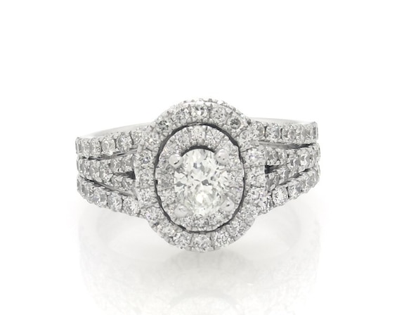 Previously Owned Neil Lane Oval-Cut Diamond Double Halo Bridal Set 1-7/8 ct tw 14K White Gold 9.75