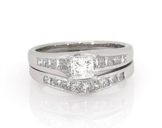 Previously Owned Princess-Cut Diamond Bridal Set 1-1/3 ct tw 14K White Gold Size 6.75