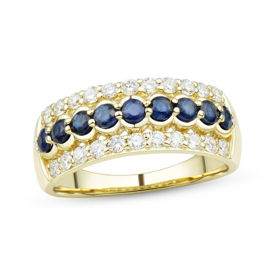 Previously Owned Blue Sapphire & Diamond Anniversary Band 1/2 ct tw Round-cut 10K Yellow Gold