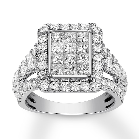Previously Owned Diamond Engagement Ring 3 ct tw Princess/Round 14K White Gold
