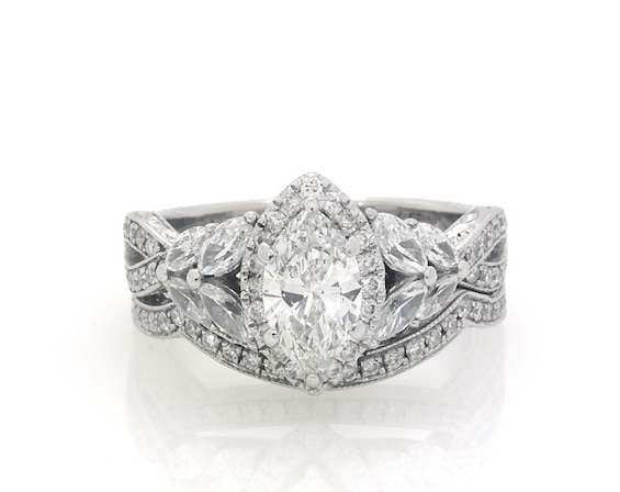 Previously Owned Neil Lane Marquise-Cut Diamond Halo Bridal Set 1-1/ ct tw 14K White Gold Size
