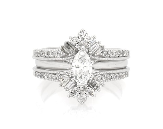 Previously Owned Marquise-Cut Diamond Bridal Set 7/8 ct tw 14K White Gold Size 6.5