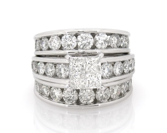 Previously Owned Princess-Cut Quad Diamond Bridal Set 4-1/6 ct tw 14K White Gold Size 6.25