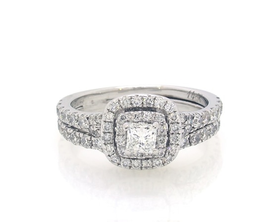 Previously Owned Neil Lane Princess-Cut Diamond Double Halo Bridal Set 1-1/3 ct tw 14K White Gold 6.75