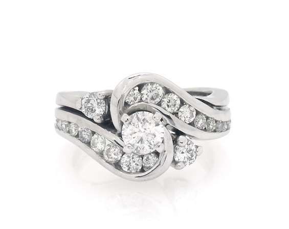 Previously Owned Round-Cut Diamond Bypass Bridal Set 1 ct tw 14K White Gold Size 6.25