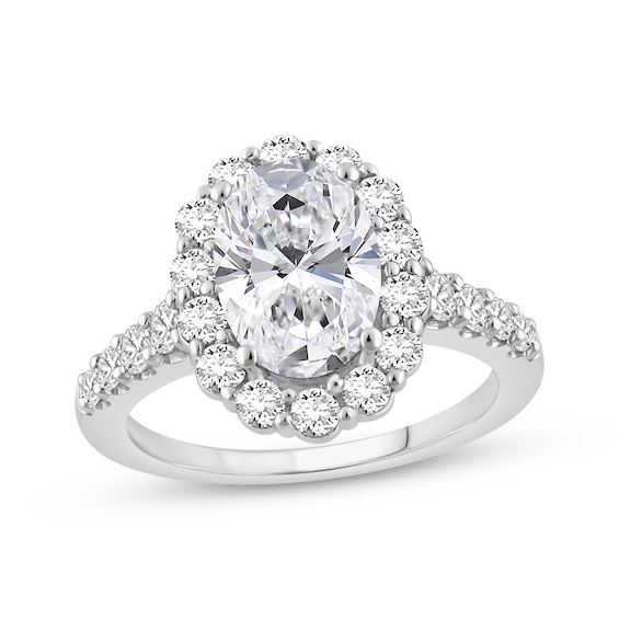 Previously Owned Lab-Grown Diamonds Oval-Cut Halo Engagement Ring 3 ct tw 14K White Gold