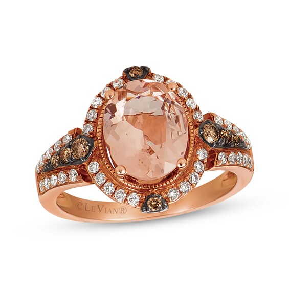 Previously Owned Le Vian Chocolatier Oval-Cut Morganite Ring 3/8 ct tw Diamonds 14K Strawberry Gold