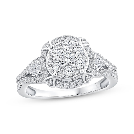 Previously Owned Multi-Diamond Center Halo Engagement Ring 1 ct tw 10K White Gold