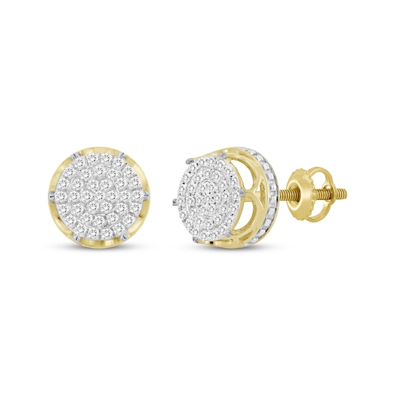 Previously Owned Men's Multi-Diamond Cupped Setting Stud Earrings 1/6 ct tw 10K Yellow Gold